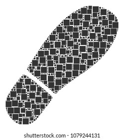 Boot Footprint composition icon of rectangles and circle particles in variable sizes. Vector objects are united into boot footprint collage design concept.