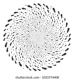 Boot Footprint curl twist. Element burst organized from randomized boot footprint symbols. Vector illustration style is flat iconic symbols.