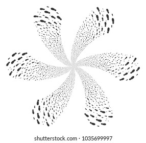 Boot Footprint cycle twist. Object cyclone designed from random boot footprint symbols. Vector illustration style is flat iconic symbols.