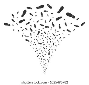 Boot Footprint exploding fountain. Vector illustration style is flat iconic symbols. Object fountain organized from random pictograms as boot footprint fireworks.