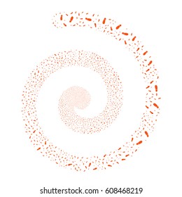 Boot Footprint fireworks burst spiral. Vector illustration style is flat orange scattered symbols. Object swirl done from random pictographs.