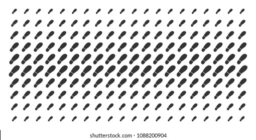 Boot footprint icon halftone pattern, designed for backgrounds, covers, templates and abstract effects. Vector boot footprint shapes arranged into halftone grid.