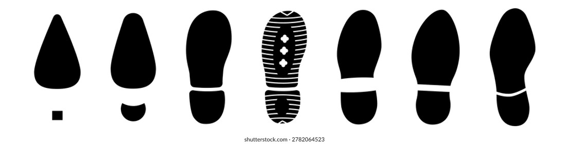 Boot footprint icon set, shoe trail illustration. Man and woman shoe footprint, footstep sport