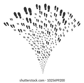 Boot Footprints explosion fountain. Vector illustration style is flat iconic symbols. Object fountain organized from random symbols as boot footprints fireworks.