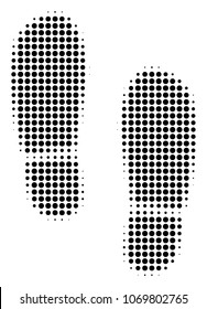 Boot Footprints halftone vector icon. Illustration style is dotted iconic Boot Footprints icon symbol on a white background. Halftone matrix is circle points.