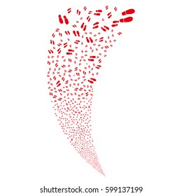 Boot Footprints random fireworks stream. Vector illustration style is flat red iconic symbols on a white background. Object fountain done from scattered pictograms.