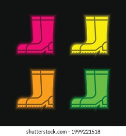 Boot four color glowing neon vector icon