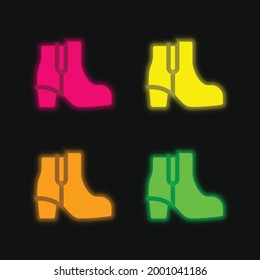 Boot four color glowing neon vector icon