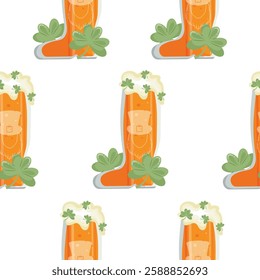 boot glasses pattern with leprechaun face print with wheat beer and shamrocks, st patrick's day design