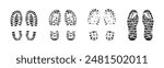 Boot grunge imprint vector set. Shoe grungy track silhouette collection.