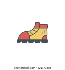 Boot icon. Camping adventure equipment boot element. Stock vector of boot icon. Backpacking symbol in retro colors style. Nice for prints, tee design, web infographics