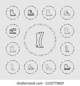 Boot icon. collection of 13 boot outline icons such as man shoe, skate rollers, ice skate. editable boot icons for web and mobile.