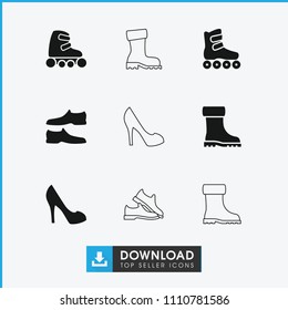 Boot icon. collection of 9 boot filled and outline icons such as man shoe, skate rollers, roller skate. editable boot icons for web and mobile.