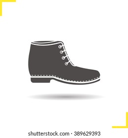 Boot icon. Drop shadow shoes silhouette symbol. Men's shoe icon. Winter and autumn fashion footwear. Boot logo concept. Vector isolated shoe illustration