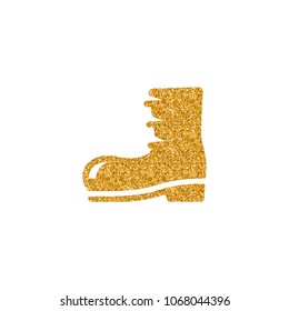 Boot icon in gold glitter texture. Sparkle luxury style vector illustration.