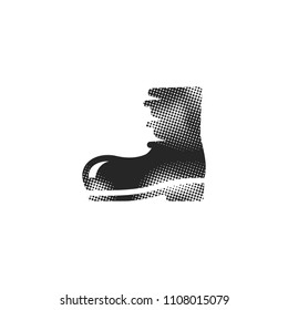 Boot icon in halftone style. Black and white monochrome vector illustration.