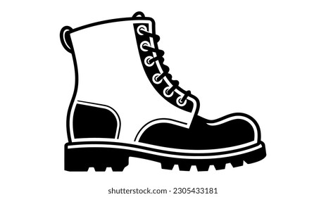 Boot icon. Hiking boots icon. Vector illustration. Black shoe symbol on white background.