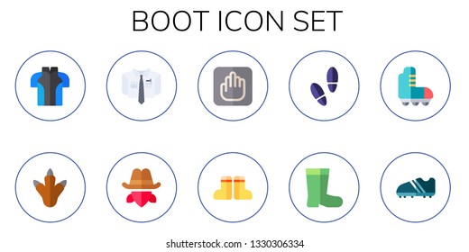 boot icon set. 10 flat boot icons.  Simple modern icons about  - clothes, footprint, clothing, cowboy, vestige, boots, roller skate