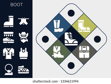 boot icon set. 13 filled boot icons.  Collection Of - Boots, Cowboy, Shoe, Clothes, Shoes
