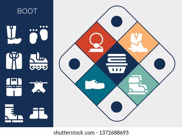 boot icon set. 13 filled boot icons.  Simple modern icons about  - Clothes, Boots, Roller skate, Feet, Cowboy, Shoes