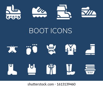 boot icon set. 14 filled boot icons.  Simple modern icons such as: Roller skate, Shoe, Boots, Boot, Clothes, Feet, Cowboy