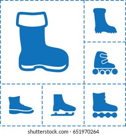 Boot icon. set of 6 boot filled icons such as boot, skate rollers, ice skate