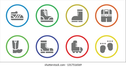 boot icon set. 8 filled boot icons.  Collection Of - Shoe, Boots, Roller skate, Clothes, Feet