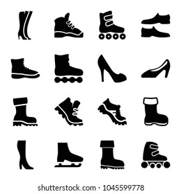 Boot icons. set of 16 editable filled boot icons such as boot, man shoe, roller skate, woman shoe, skate rollers