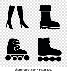 Boot icons set. set of 4 boot filled icons such as woman boots, boot, skate rollers