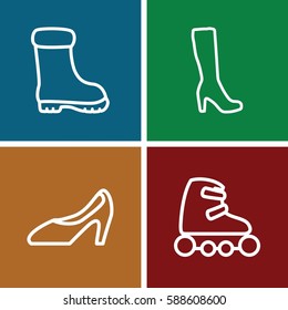 boot icons set. Set of 4 boot outline icons such as woman shoe