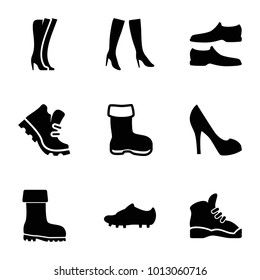 Boot icons. set of 9 editable filled boot icons such as boot, man shoe, woman boots, soccer trainers