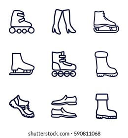 boot icons set. Set of 9 boot outline icons such as man shoe, woman boots, boot, skate rollers, ice skate