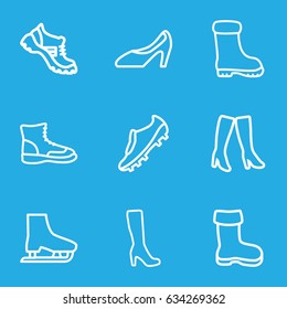 Boot icons set. set of 9 boot outline icons such as boot, woman shoe, soccer trainers