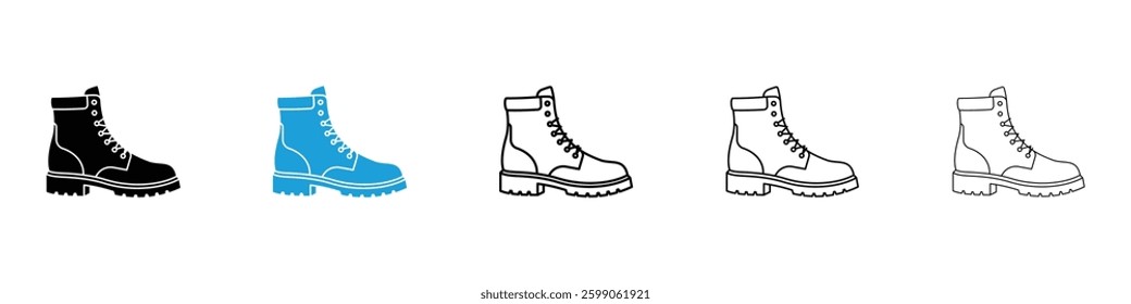 Boot icons vector illustrations in black and blue colors for web and ui designs