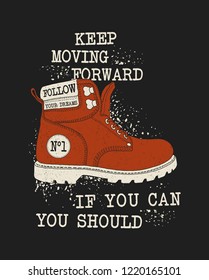 Boot illustration for t-shirt. Outdoors style graphic in two colors.