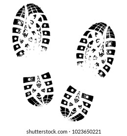 Boot Imprint. Human footprints shoe silhouette. Isolated on white background