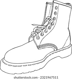 Stiefel mit Schnürsenkel Winterfrühlingsschuhen Doodle Linearfarben Cartoon