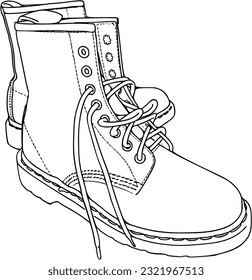 Stiefel mit Schnürsenkel Winterfrühlingsschuhen Doodle Linearfarben Cartoon