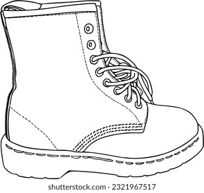 Stiefel mit Schnürsenkel Winterfrühlingsschuhen Doodle Linearfarben Cartoon