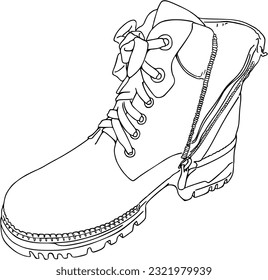 Stiefel mit Schnürsenkel Winterfrühlingsschuhen Doodle Linearfarben Cartoon
