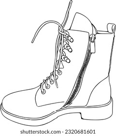 Stiefel mit Schnürsenkel und Reißverschluss Herbstfederschuhe doodle lineare Cartoon Färbung