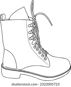 Stiefel mit Schnürsenkel und Reißverschluss Herbstfederschuhe doodle lineare Cartoon Färbung