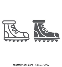 Boot line and glyph icon, footwear and hiking, shoe set sign, vector graphics, a linear pattern on a white background, eps 10.