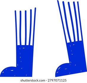 Boot with long vertical laces stepping and kicking, shown in two positions with rough texture. Symbol of action, movement, energy, and progress in footwear concept. Cartoon vector illustration.