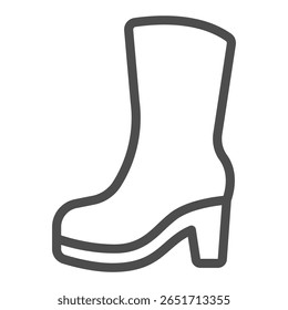 Bota com ícone de linha de saltos médios, conceito de calçado de outono. Gráficos vetoriais. Bota de couro para mulheres assinar em fundo branco, ícone de estilo de contorno para design móvel ou web