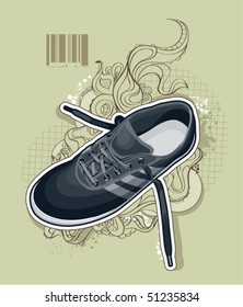 Boot on bizarre background. Vector illustration.