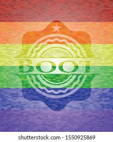 Boot on mosaic background with the colors of the LGBT flag