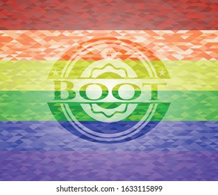 Boot on mosaic background with the colors of the LGBT flag