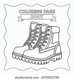 boot outline children or kids coloring book page line art drawing Vector illustration.