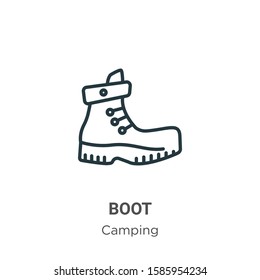 Boot outline vector icon. Thin line black boot icon, flat vector simple element illustration from editable camping concept isolated on white background